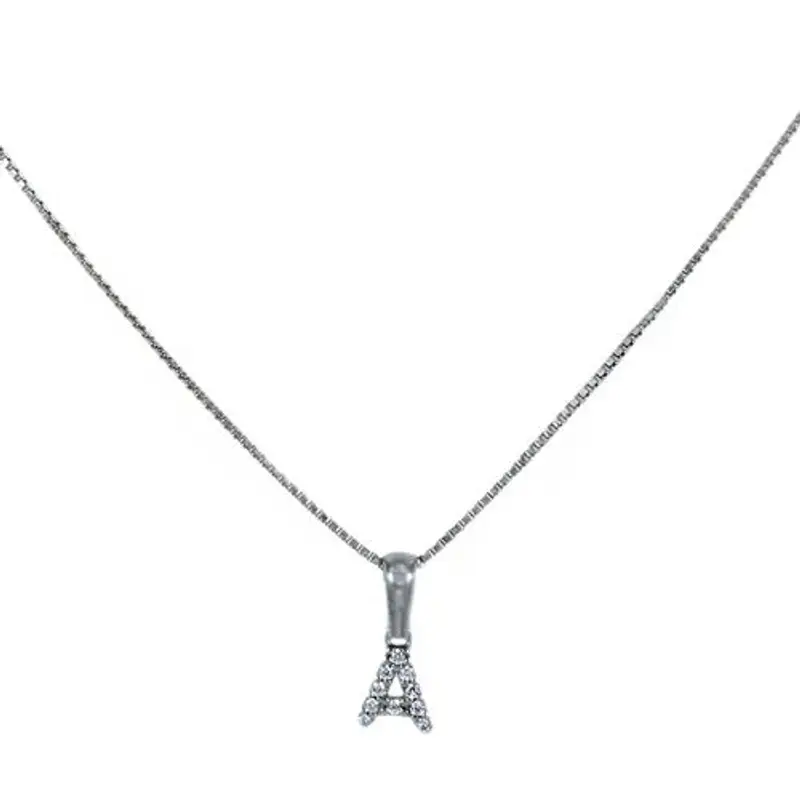 collana con ciondolo lettera piccola in argento e zirconi