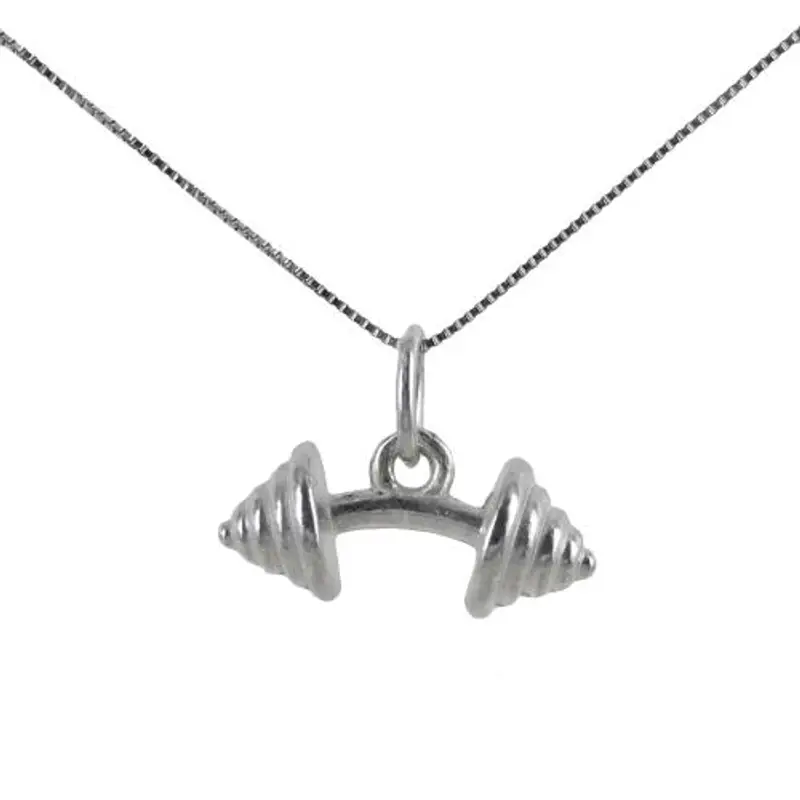 collana con ciondolo manubrio da palestra bilanciere in argento rodiato