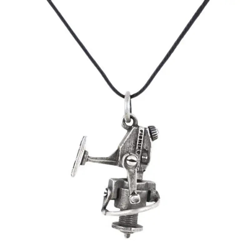 collana con ciondolo mulinello da pesca in argento