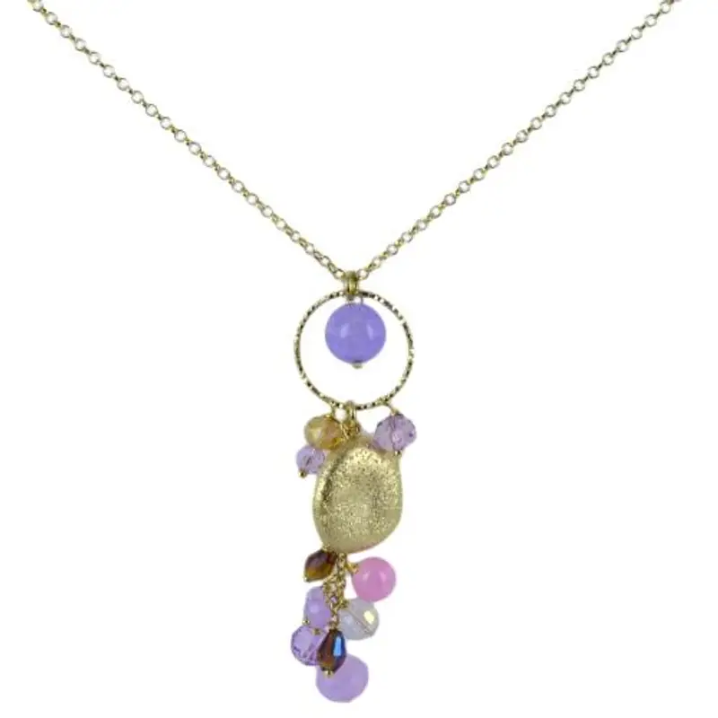 collana in argento dorato con pepite e pietre rosa lilla