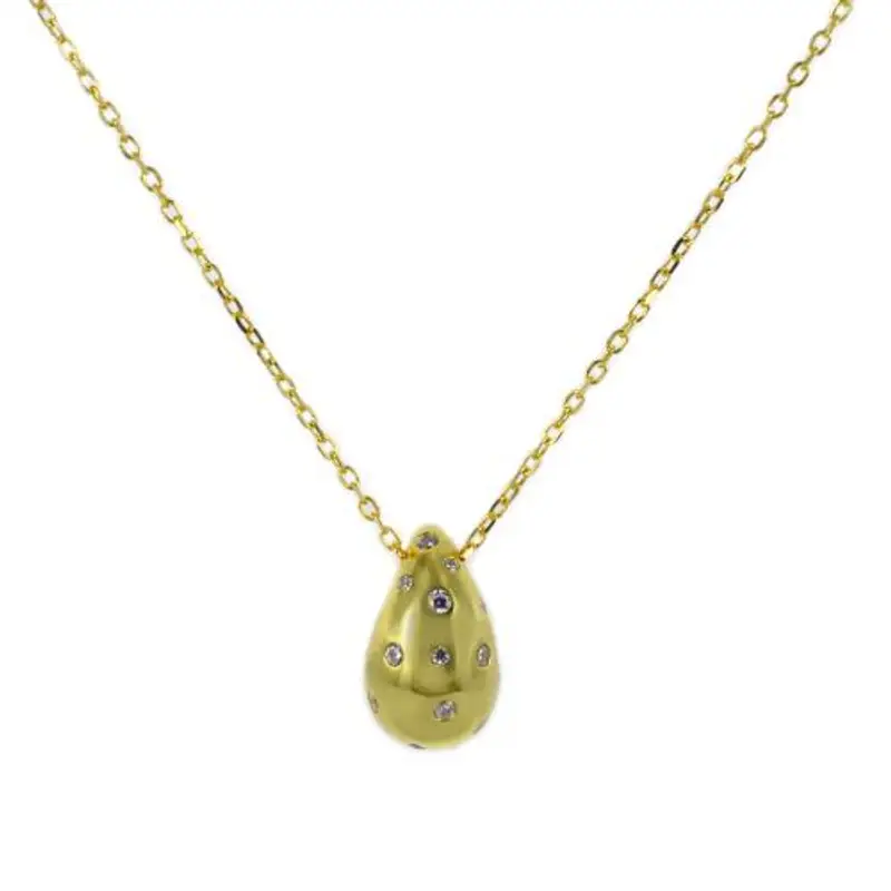 collana pendente goccia in argento dorato con zirconi
