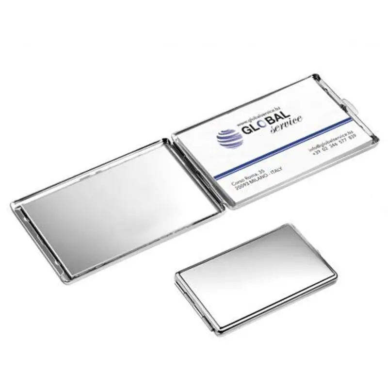 porta biglietti da visita argentato con specchio da donna