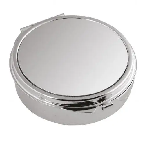 portapillole con specchio da donna e da uomo laminato argento