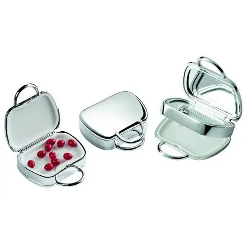 portapillole con specchio da donna laminato argento