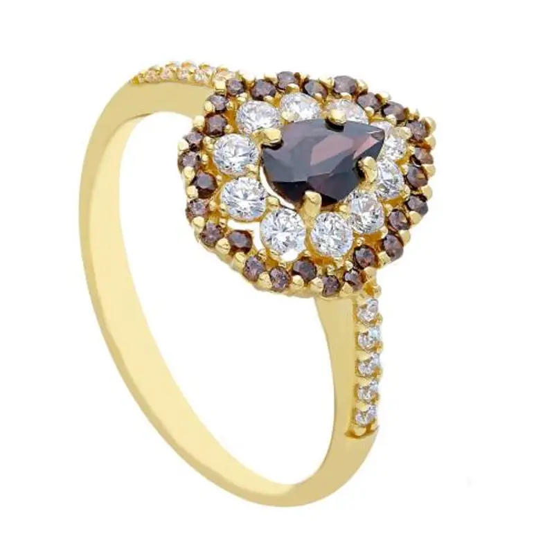 anello classico in oro giallo granati e zirconi