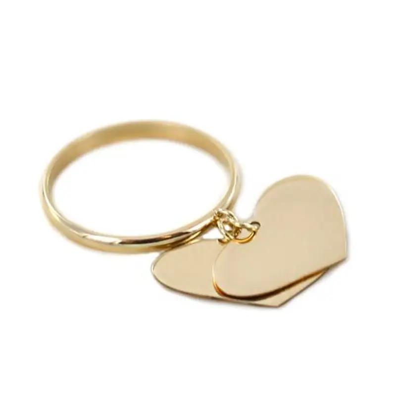 anello con due ciondoli cuore in oro giallo