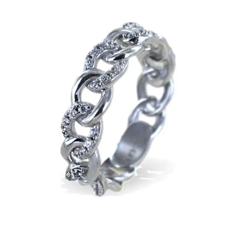 anello da donna a catena groumette in oro bianco e zirconi