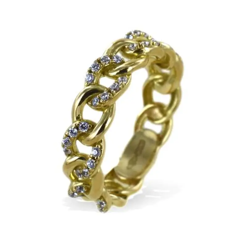 anello da donna a catena groumette in oro giallo e zirconi