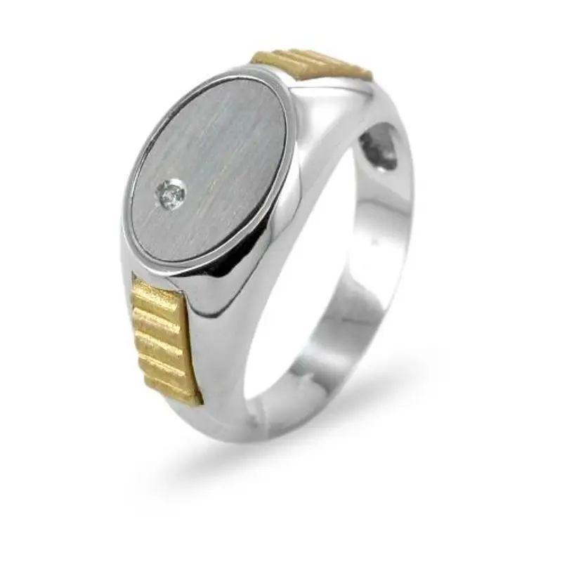 anello da uomo con scudo in oro bianco e rosa con zircone