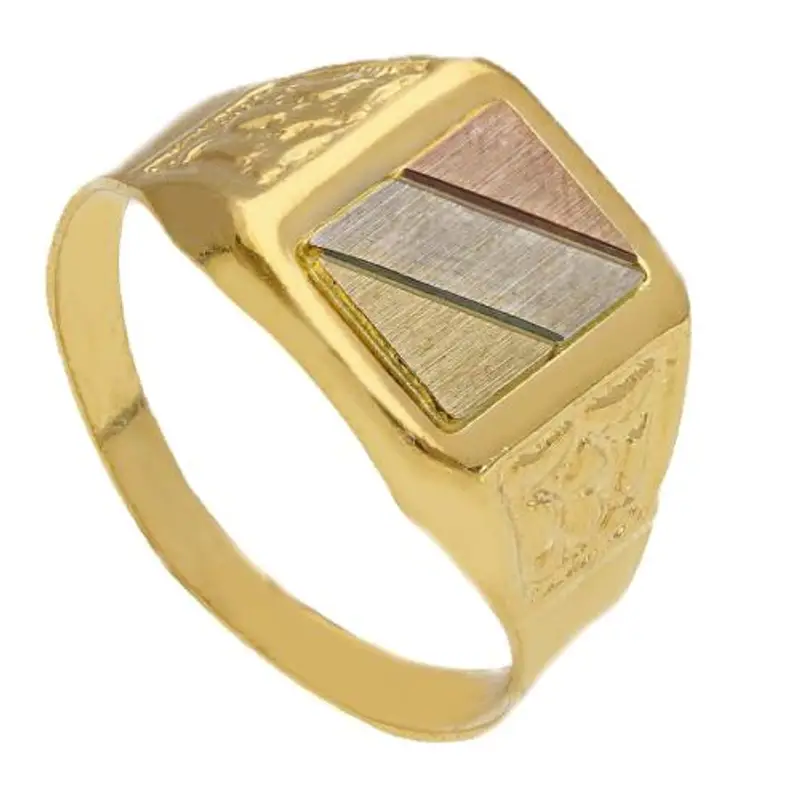 anello da uomo con scudo in oro giallo e bianco e rosa