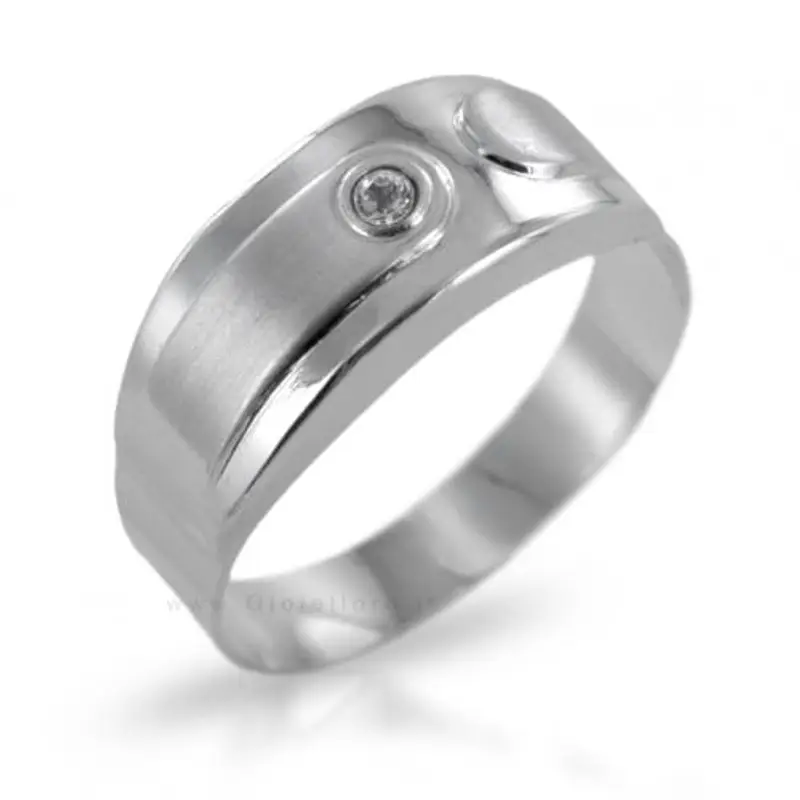 anello da uomo in oro bianco con zircone