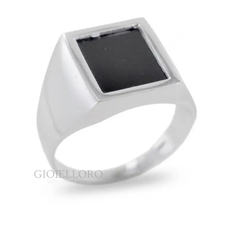 anello da uomo in oro bianco e onice
