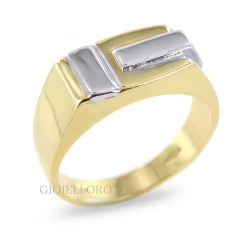 anello da uomo in oro giallo e bianco