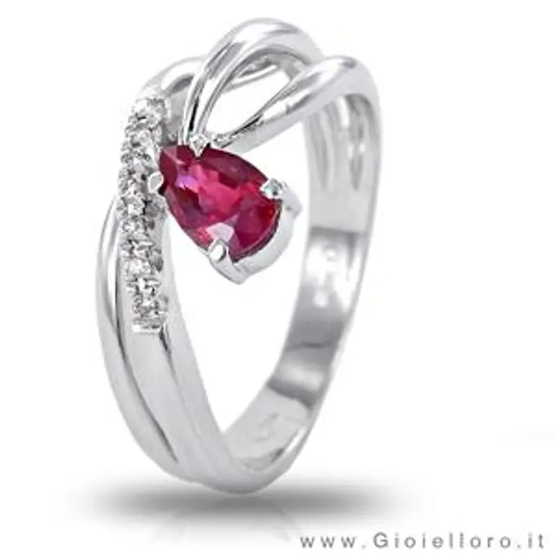 anello in oro con diamanti e rubino ct 0.50