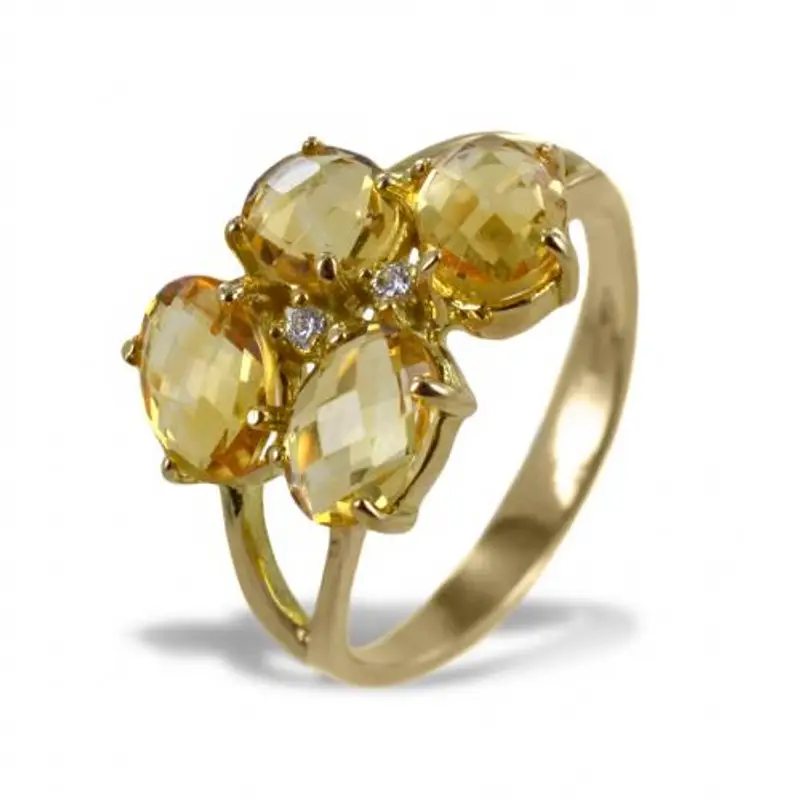 anello in oro giallo con quarzi sfaccettati fantasia e zirconi