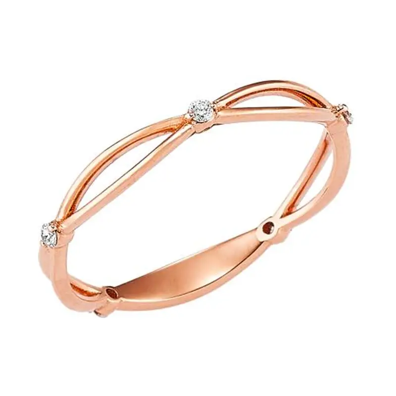 anello in oro rosa a fasce fantasia con diamanti