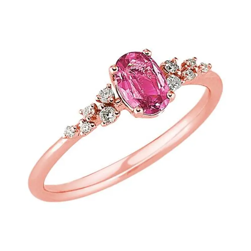 anello in oro rosa con zaffiro rosa taglio ovale e diamanti