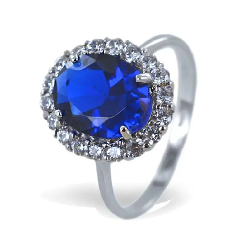 anello rosetta in oro bianco con zircone blu