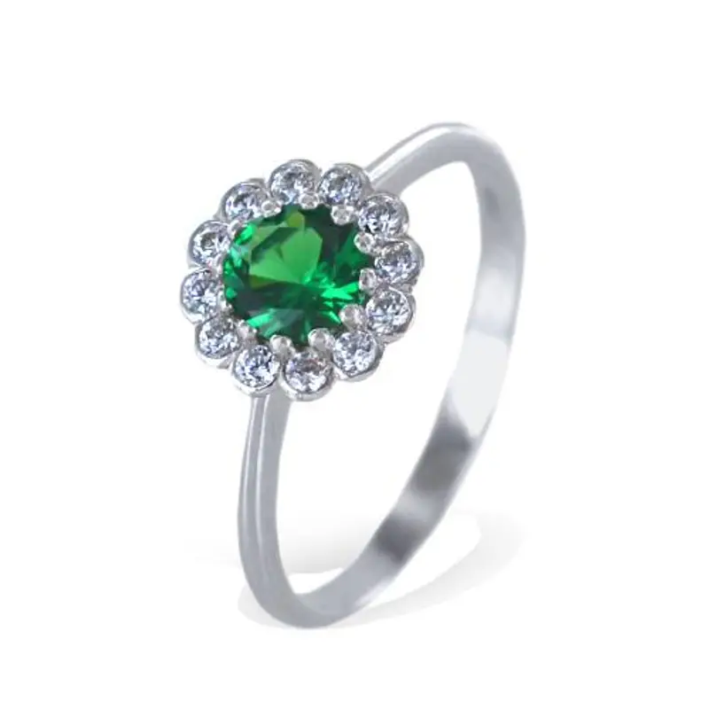 anello rosetta in oro bianco zirconi bianchi e verdi