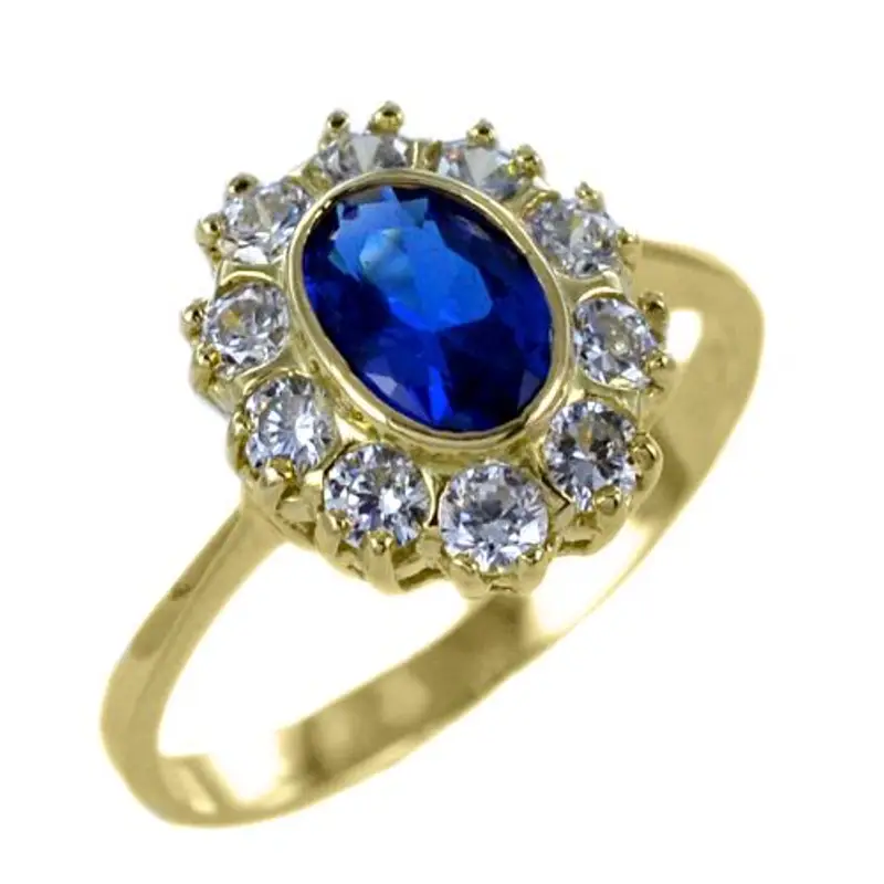 anello rosetta in oro giallo con zircone blu
