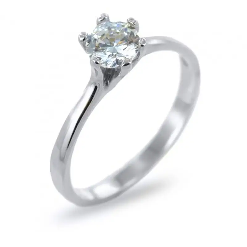 anello solitario a 6 griffes con zircone in oro bianco
