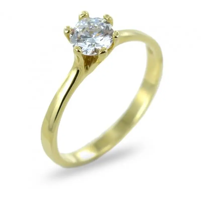 anello solitario a 6 griffes con zircone in oro giallo