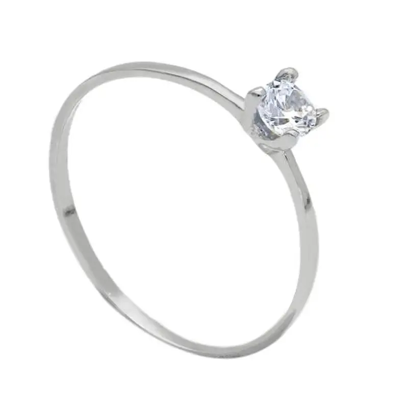 anello solitario con zircone medio in oro bianco