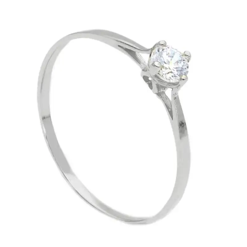 anello solitario con zircone montatura a cuore in oro bianco