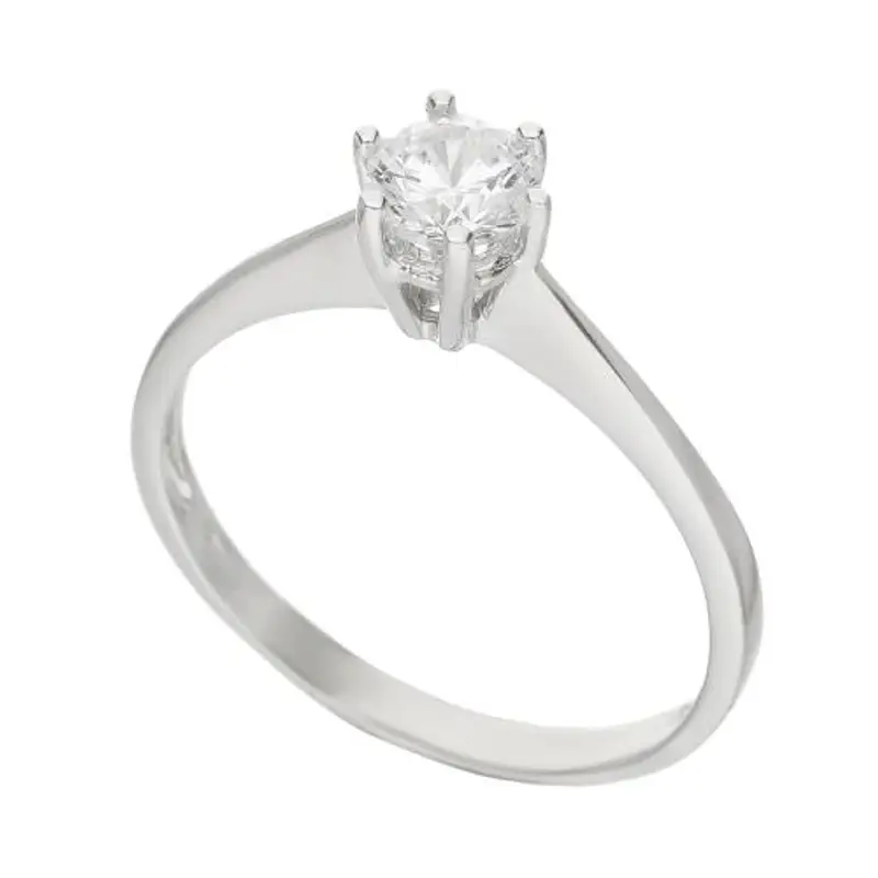 anello solitario in oro bianco con zircone 6 griffes