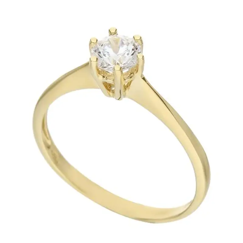 anello solitario in oro giallo con zircone 6 griffes