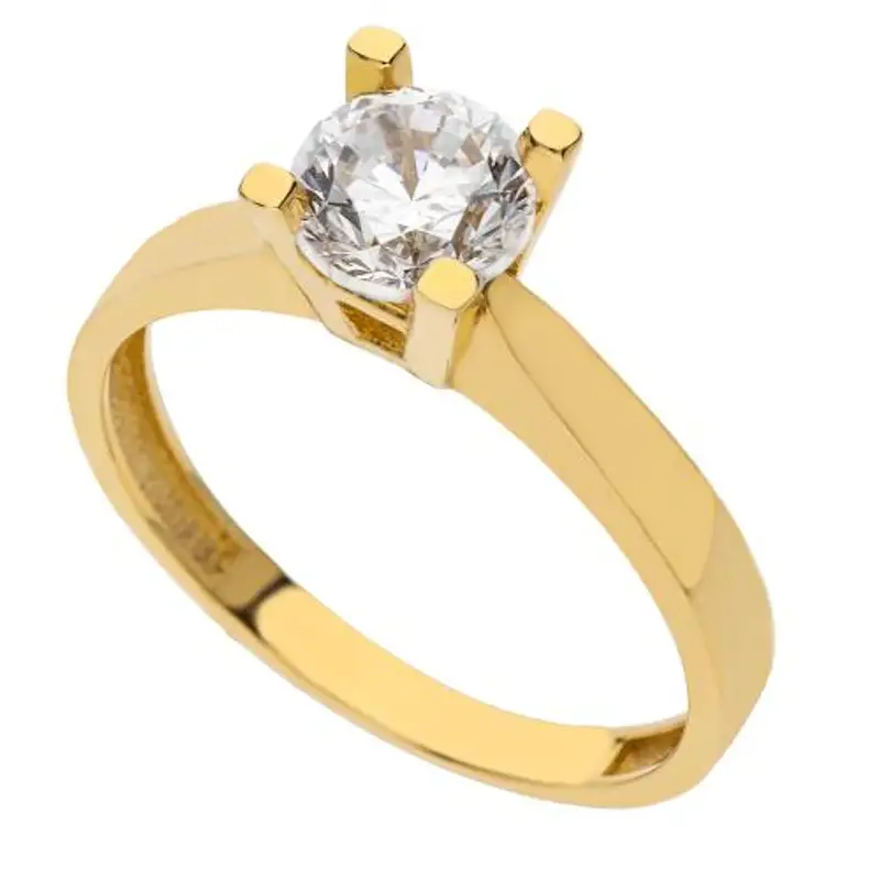 anello solitario in oro giallo con zircone