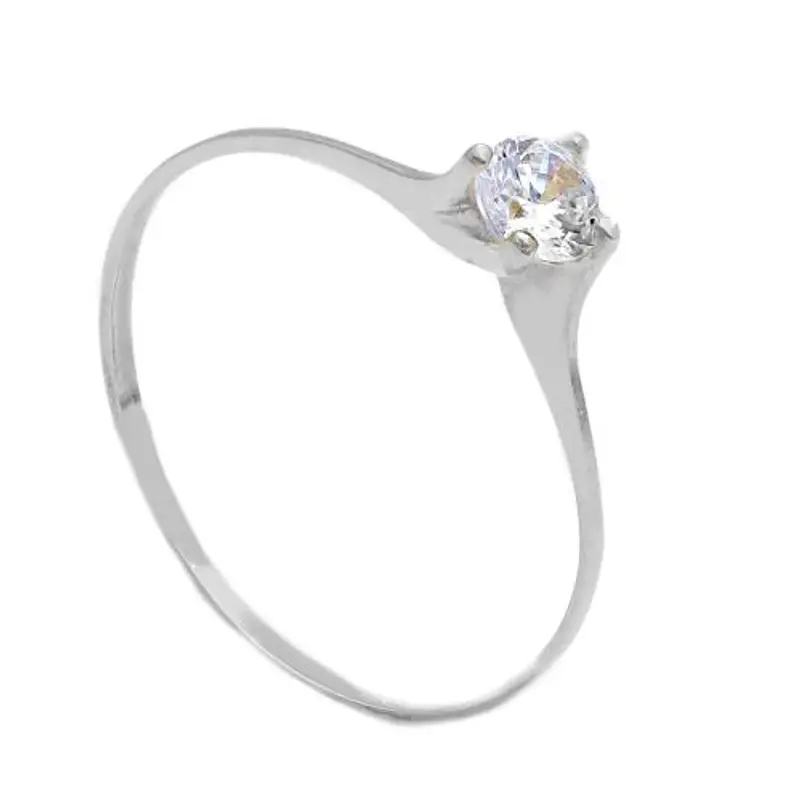 anello solitario sottile con zircone medio in oro bianco