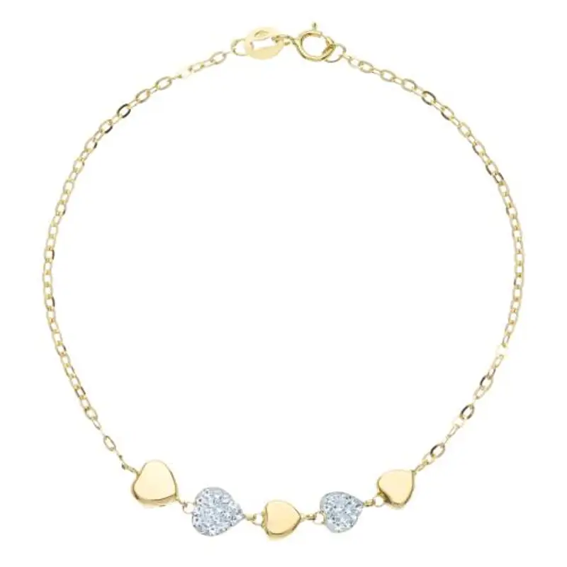 bracciale con cuori e zirconi in oro giallo
