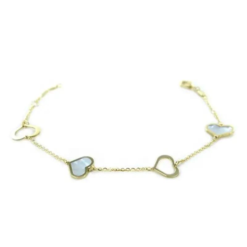 bracciale con cuori in oro e madreperla