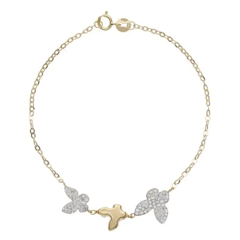 bracciale con farfalle e zirconi in oro giallo