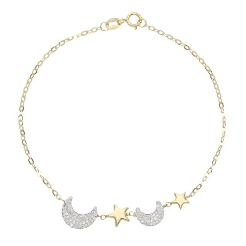 bracciale con luna e stelle con zirconi in oro giallo