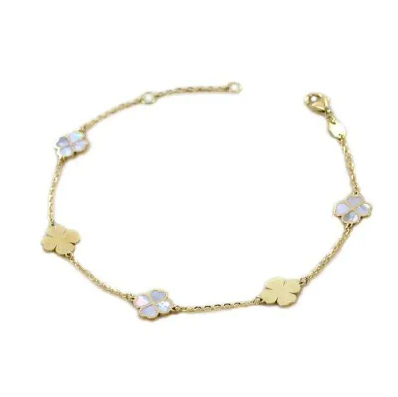 bracciale con quadrifoglio in oro e madreperla