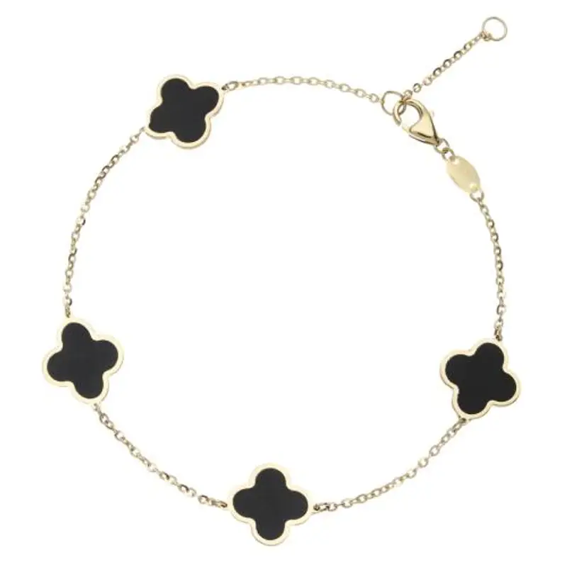 bracciale con quadrifoglio in oro e onice