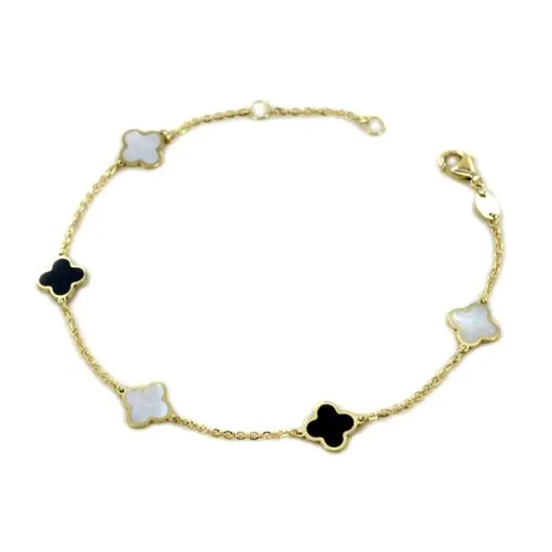 bracciale con quadrifoglio in oro madreperla e onice nero