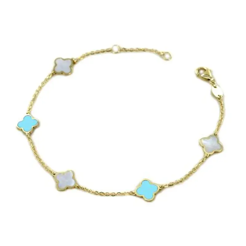 bracciale con quadrifoglio in oro madreperla e turchese