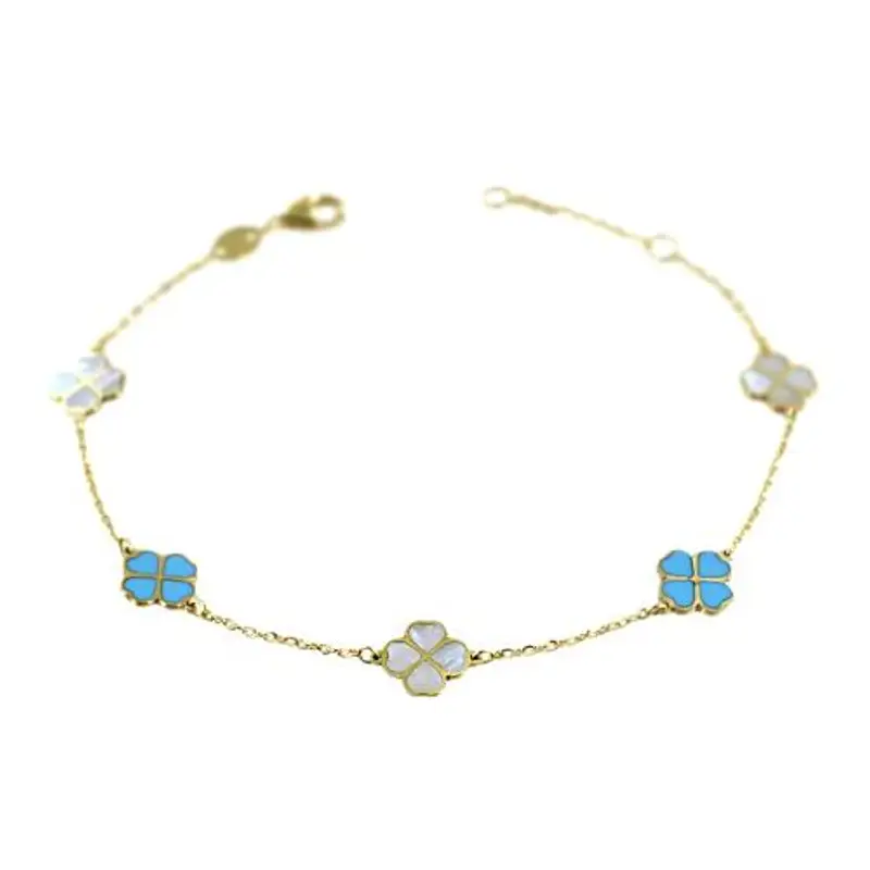 bracciale con quadrifoglio in oro madreperla e turchese