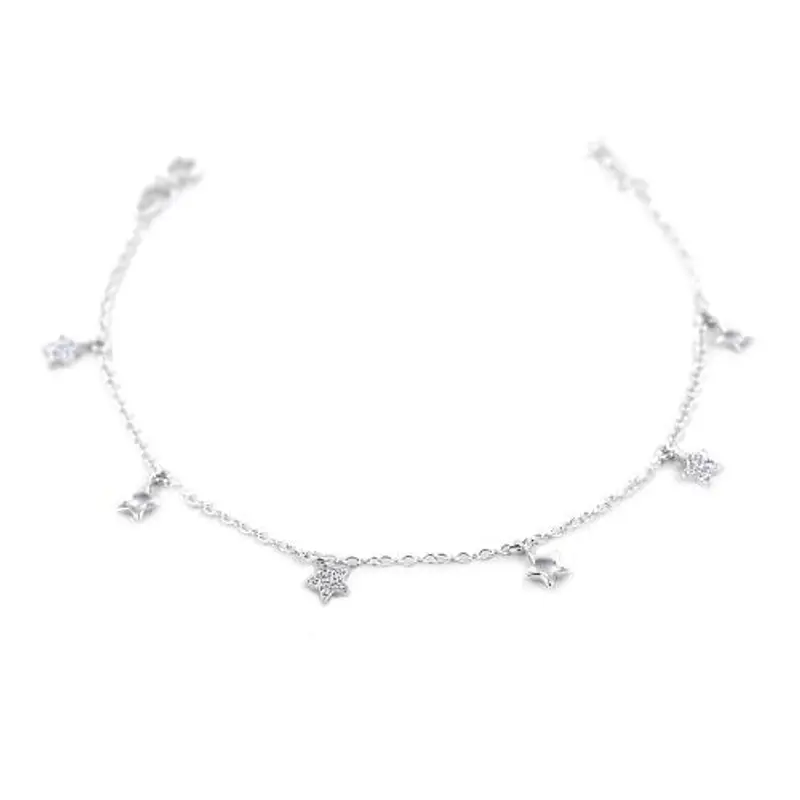 bracciale da ragazza luminoso con stelle in oro bianco e zirconi charms