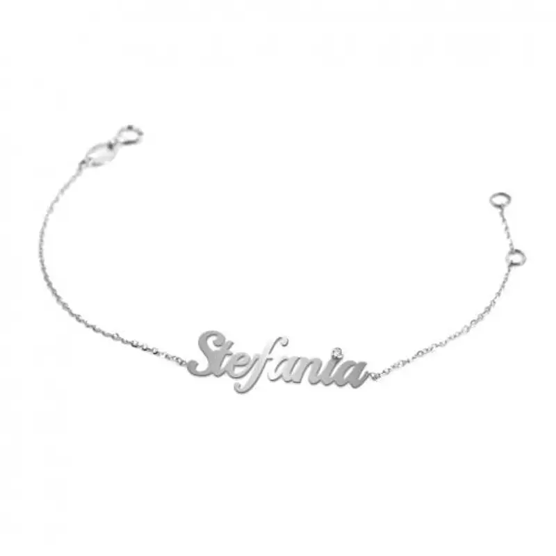 bracciale da ragazza personalizzato con nome in oro bianco e diamante