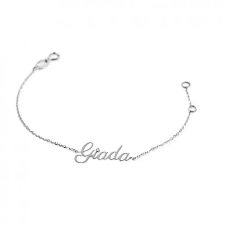 bracciale da ragazza personalizzato con nome in oro bianco e diamante