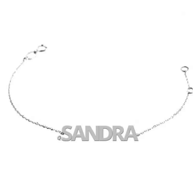 bracciale da ragazza personalizzato con nome in oro bianco e diamante