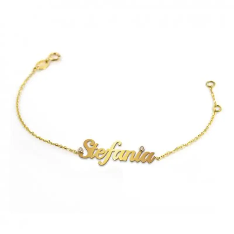 bracciale da ragazza personalizzato con nome in oro giallo con due diamanti