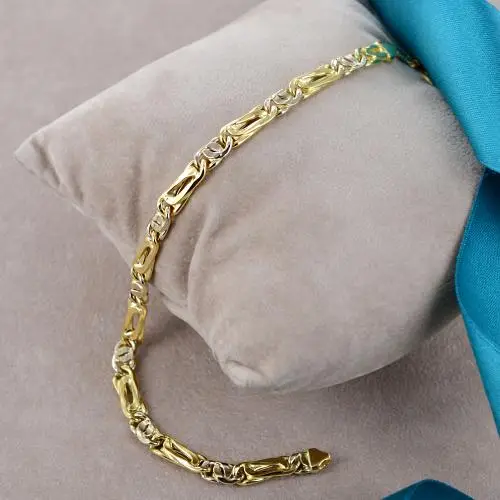 bracciale da uomo grande in oro giallo e bianco occhio di pernice 21 cm miniatura 3