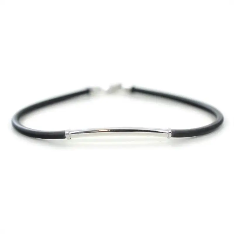 bracciale da uomo in caucciu e oro centrale in bianco lucido