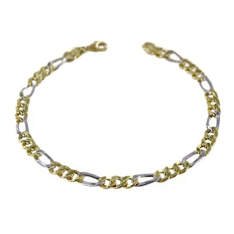 bracciale da uomo in oro giallo e bianco a maglia groumette alternata media