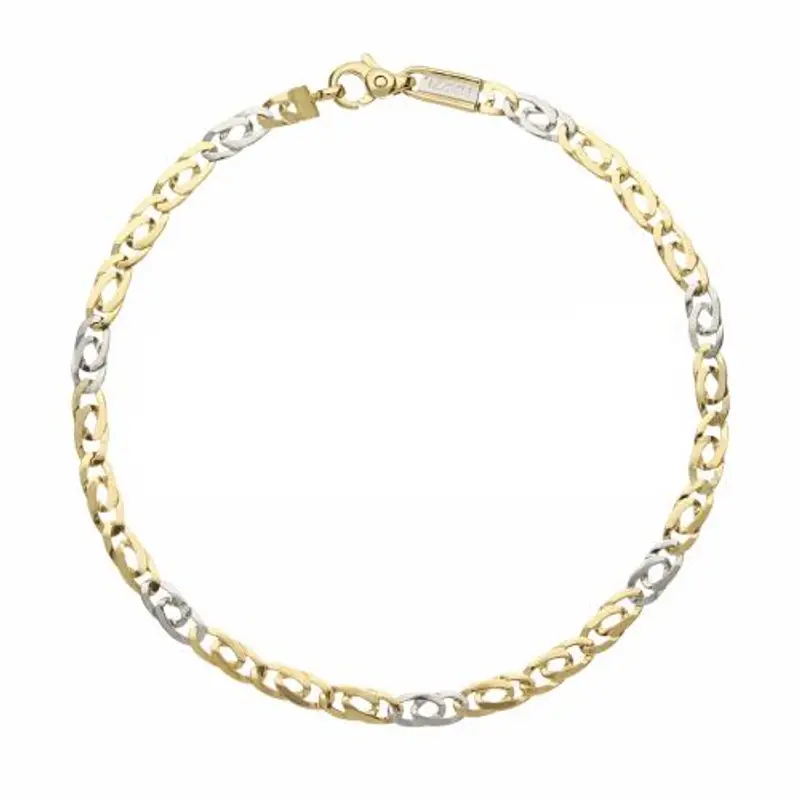 bracciale da uomo in oro giallo e bianco maglia occhio di pernice alternata